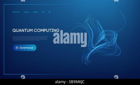 Quantum computing abstract background with digital blue lines Stock Vector