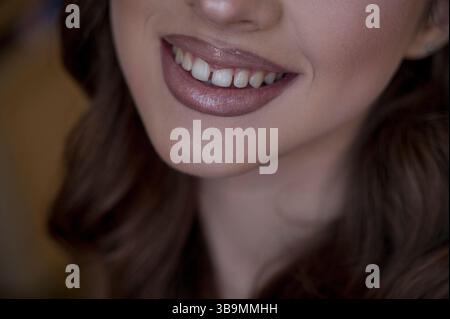closeup of smile with white healthy teeth  Stock Photo