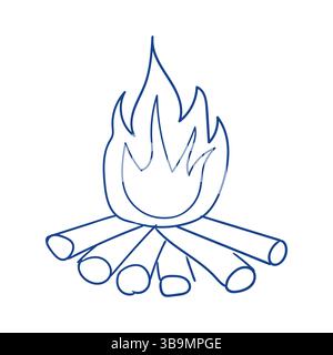 Campfire burns brightly under the night sky during a summer gathering with friends Stock Vector