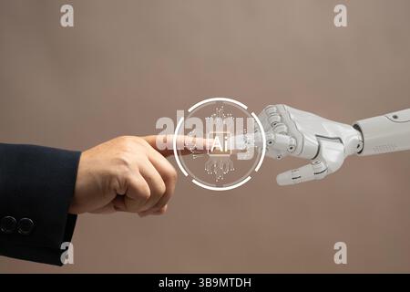 AI Technology Bridging Human and Machine Interaction integration of AI in human life. It highlights the future of AI-driven collaboration and digital Stock Photo