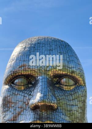 Detail of Face of Wigan metallic sculpture by Rick Kirby Stock Photo