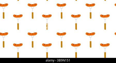 Colorful sausages are evenly arranged on forks against a plain background Stock Vector