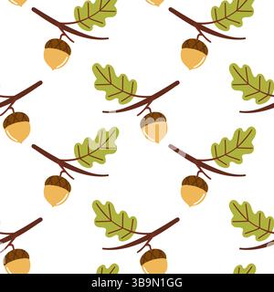 Colorful pattern featuring acorns and oak leaves on a white background Stock Vector