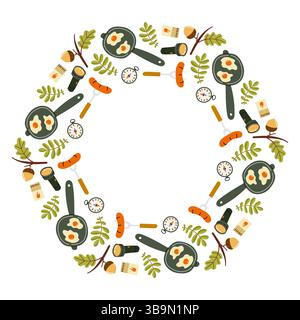 Cooking utensils and ingredients arranged in a circular pattern for culinary enthusiasts Stock Vector