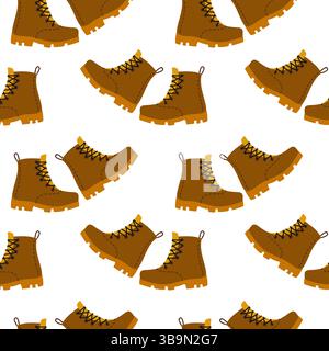 Brown hiking boots pattern on a white background suitable for textile or graphic design Stock Vector