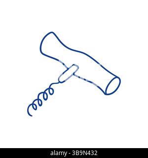 Corkscrew tool for opening bottles of wine displayed against a minimalistic background Stock Vector