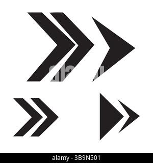Set of right arrow silhouette icons on white background Stock Vector