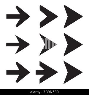 Set of right arrow silhouette icons on white background Stock Vector