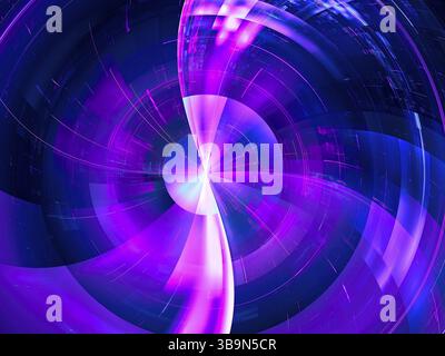 Shiny disc surface with radial rays - abstract illustration. Blue and purple colors and metallic luster. Science fiction, high tech or vr concept. For Stock Photo