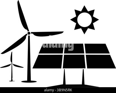 Solar energy, wind power vector icon. filled flat sign for mobile concept and web design. Solar panel and wind turbine glyph icon. Renewable energy Stock Vector