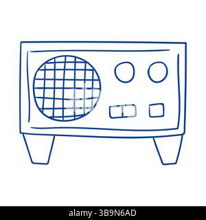 Vintage radio design with simple lines and clear structure created in blue sketch style Stock Vector