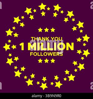 thank you one million followers lettering with stars pattern frame for celebration Stock Vector