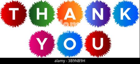 Thank You Letters in Colorful Fuzzy Circles on White Background Stock Vector