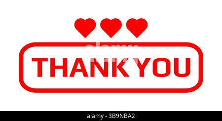 Thank You Red Typography with Border and Heart Stock Vector