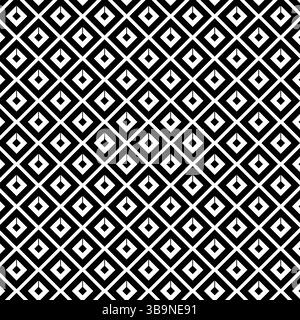 Seamless pattern with striped black white diagonal lines (zigzag, chevron). Rhomboid scales. Optical illusion effect. Geometric tile in op art. Vector Stock Vector