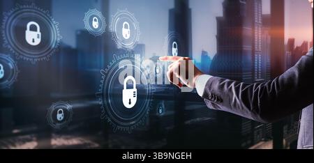Cyber Security. Gears on a Virtual Screen. Data Protection Technology. Stock Photo
