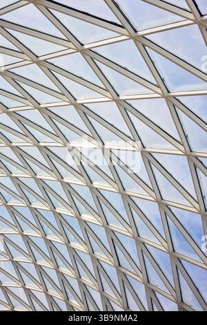 Lightning Layout Mall Glass roof of the mall inside view, with part of white concrete wall ...