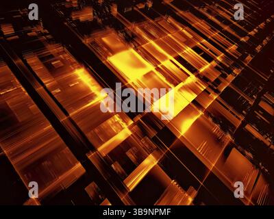 Road up from golden blocks - abstract 3d illustration. Computer generated image - fractal. Science fiction or esoteric concept. Dark surface with glow Stock Photo