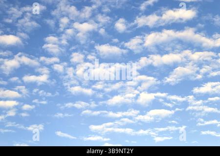 White stratus clouds on summer blue sky - simple blurred background. Horizontal composition Stock Photo