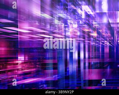Blue and violel glass blocks with perspective effect - abstract 3d illustration. Hall or portal. Computer generated image - fractal. Information techn Stock Photo