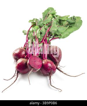 Beet, beetroot bunch on white background. Fresh ripe beetroot with leaf isolated on white with clipping path Stock Photo