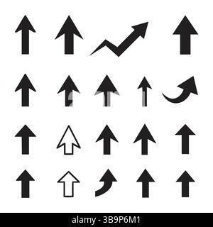 Set of up arrow silhouette icons on white background Stock Vector