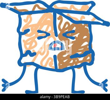 torn sad cardboard box character line icon vector. torn sad cardboard ...