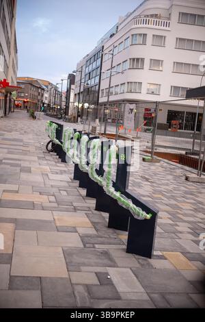 April 2025 - Electric bike racks installed as park of the pedestrianisation works in Reykjavik, Iceland Stock Photo