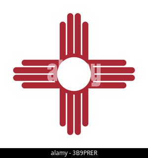 Zia red symbol isolated on white background. Ancient native Americans silhouette sign flat icon. New Mexico state simple logotype mockup. Stock Vector