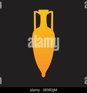 golden amphora icon on black background; Ancient amphora icon. Vector illustration. Flat design style eps 10 Stock Vector