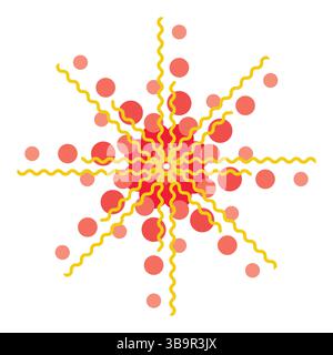 Red sun with yellow dots on a white background. Vector illustration. Stock Vector