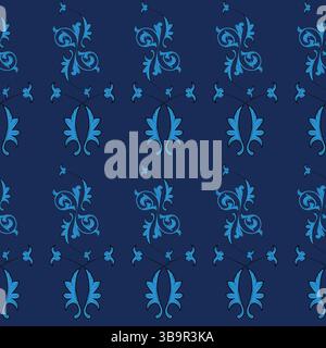 Seamless pattern with repetition of classical flower ornament; Seamless pattern with decorative elements. Vector illustration. Blue background. Stock Vector
