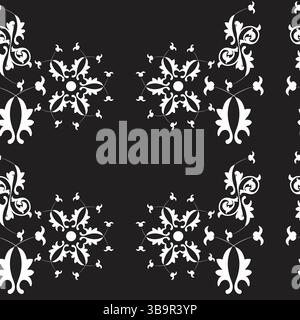 Seamless pattern with  monochrome repeating flowery ornaments; Seamless pattern with decorative elements. Vector illustration. Blue background. Stock Vector