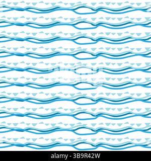 Seamless pattern with blue and white stripes on a white background; waves abstract graphic design Stock Vector