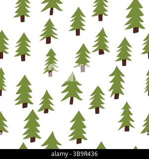 Seamless pattern with hand draw doodle fir trees; Seamless pattern with fir trees on a white background. Vector illustration. Stock Vector