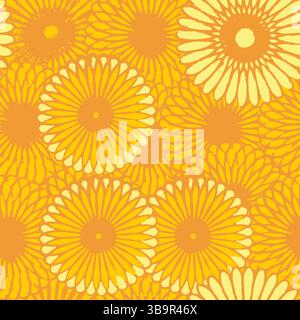 Seamless pattern with sunflowers in yellow and orange colors; big yellow flowery elements seamless Stock Vector