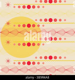 Seamless vector pattern with circles and waves in retro style Stock Vector