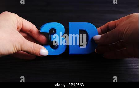 Blue 3D Three-Dimensional Letters Printed With 3D Printer, Concept Of 3D Printing Stock Photo