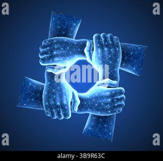 Digital team hands concept. Together network, unity support, community connect. Stock Vector