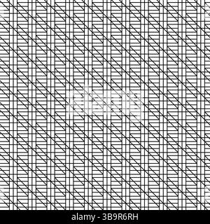 Thin line Geometric black, white seamless pattern with ornament in form of thin horizontal, vertical intersecting straight lines and diagonally at an Stock Vector
