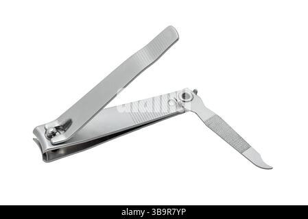 Metal nail clippers with retractable nail file isolated on white with clipping path included Stock Photo