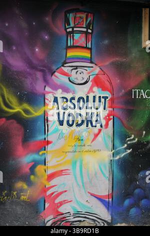 Colorful Absolut Vodka graffiti mural on a wall in Seville, Andalusia, Spain.Seville,Spain Stock Photo