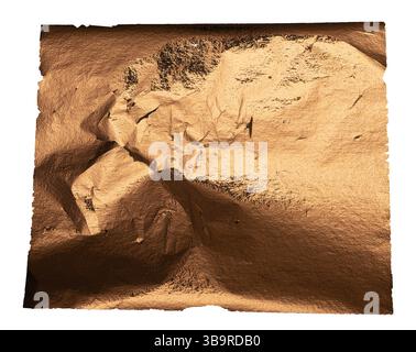 Copper foil with crumpled, metallic texture creates a reflective, shiny surface. Distressed, torn edges and a golden brown patina add an antique, indu Stock Photo