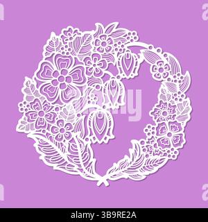 Wreath of wild flowers. Template for laser cutting from paper, cardboard, wood, metal. For design of wedding cards, interior decorations, stickers, st Stock Vector