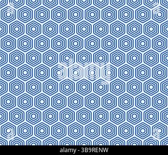 Pattern of geometric shapes. Blue color on matching background. Bold stacked rounded hexagons mosaic cells. Hexagonal shapes. Seamless pattern. Stock Vector