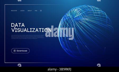 Data visualization technology with abstract glowing sphere, futuristic blue background, big data analytics, digital network representation, and modern Stock Vector