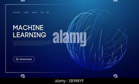 Machine learning technology with abstract glowing sphere, futuristic blue background, artificial intelligence visualization, data analysis concept Stock Vector