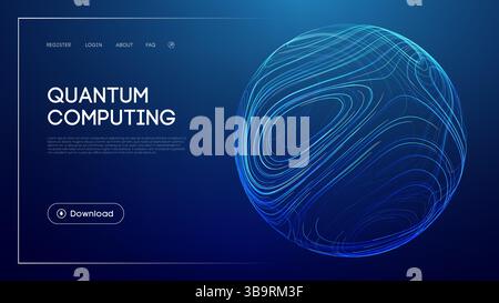Quantum computing technology with abstract glowing sphere, futuristic blue background, advanced data processing, artificial intelligence visualization Stock Vector