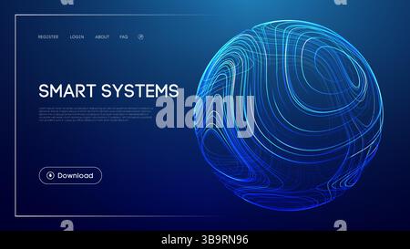 Smart systems technology with abstract glowing sphere, futuristic blue background, artificial intelligence automation, digital network infrastructure Stock Vector