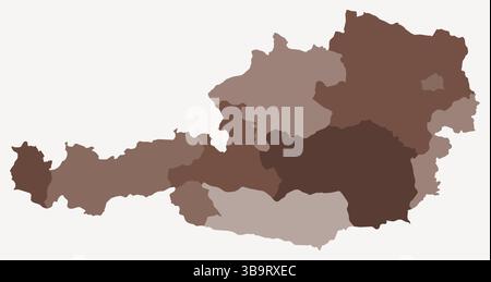 Map of Austria with regions. Just a simple country border map with region division. Brown color palette. Stock Vector